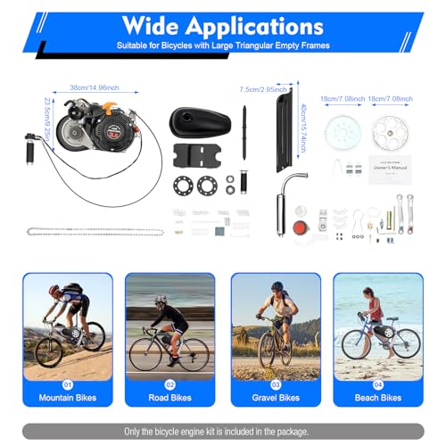 100cc Bicycle Motor Kit, 4-Stroke Bicycle Gasoline Engine Motor, Motorized Bicycle Kit with Double Belt Drive & Air-Cooling
