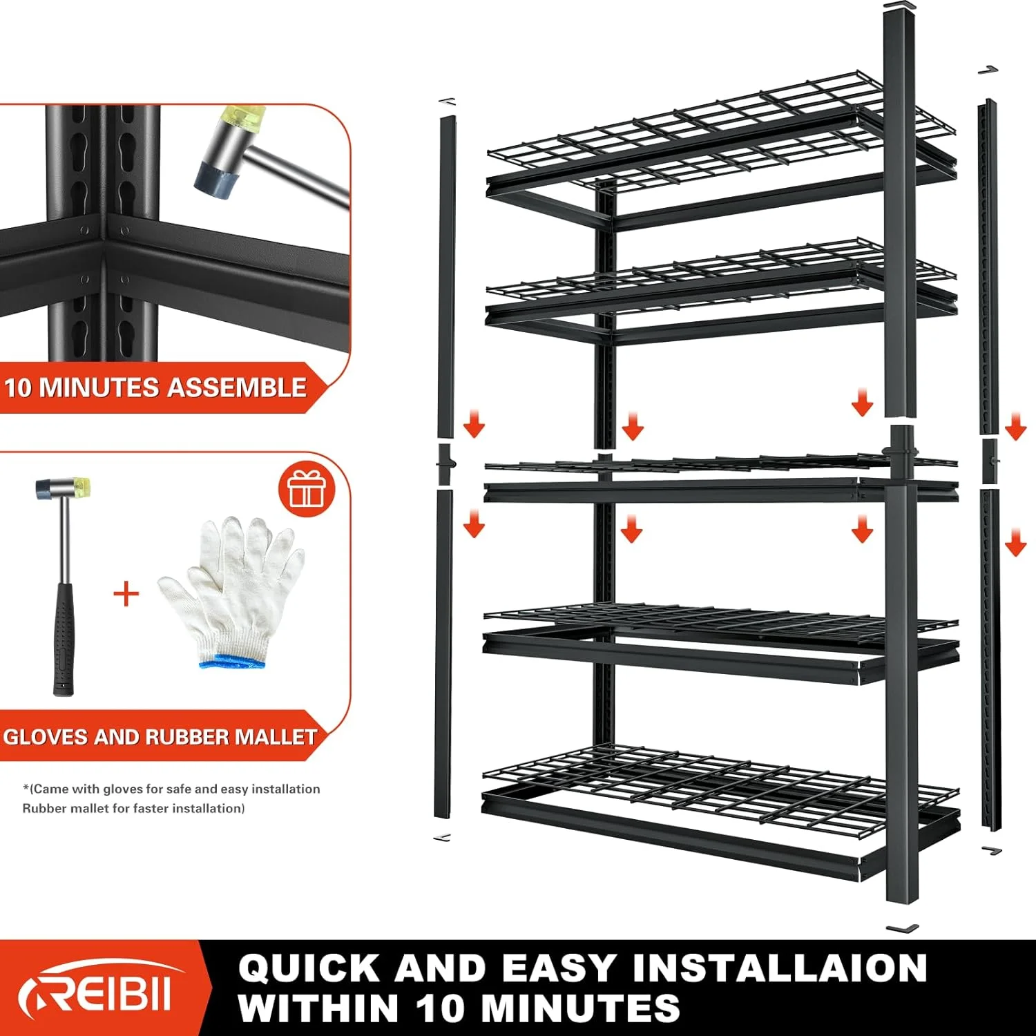 U-ToBe Garage Shelving Heavy Duty Loads 2000LBS 40" W Garage Storage Shelves Heavy Duty Shelving 72"H Adjustable Metal Shelving for Storage Rack 5