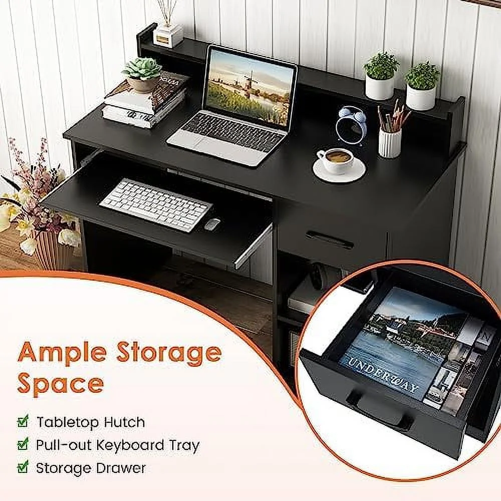 CCBIUOMBO Computer Desk  Office Desk with Drawers  Hutch  Keyboard Tray &amp