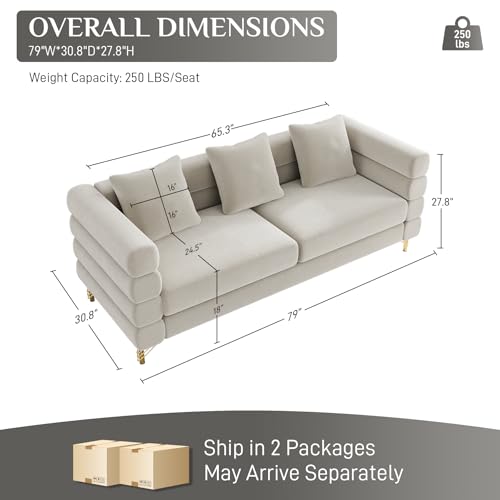 Cloud Couch for Living Room, 79" Modern Overstuffed Deep Seat Boucle Sherpa 3 Seater Sofa with 3 Pillows