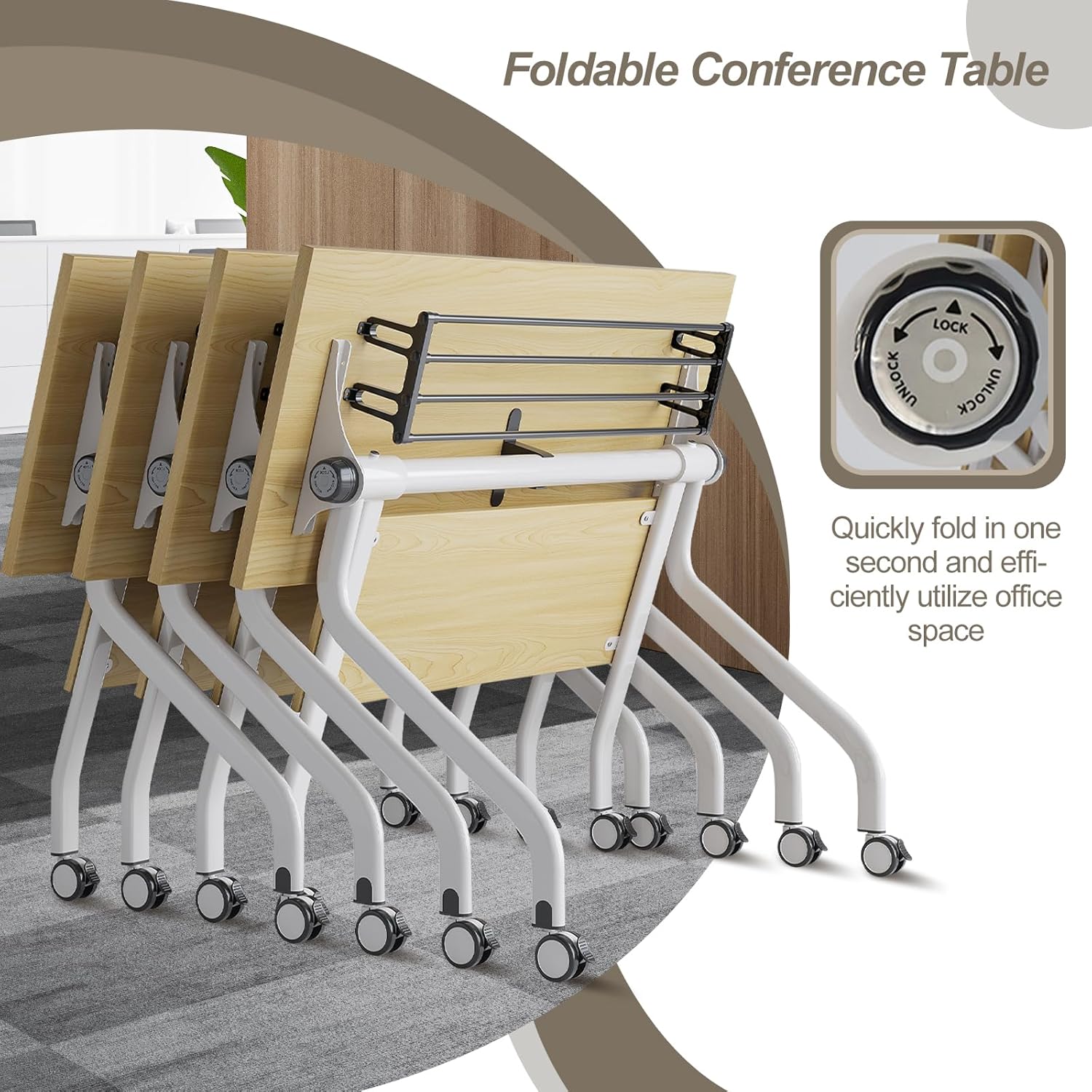 6-Pack Folding Conference Table,Modern Office Conference Room Table, Mobile Flip Top Training Tables with Caster Wheels