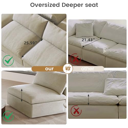 160.6" Cloud Couch Modular Sectional Sofa for Livingroom,Oversized Convertible Sofa with Storage Ottomans,6 Seat Wide Couches