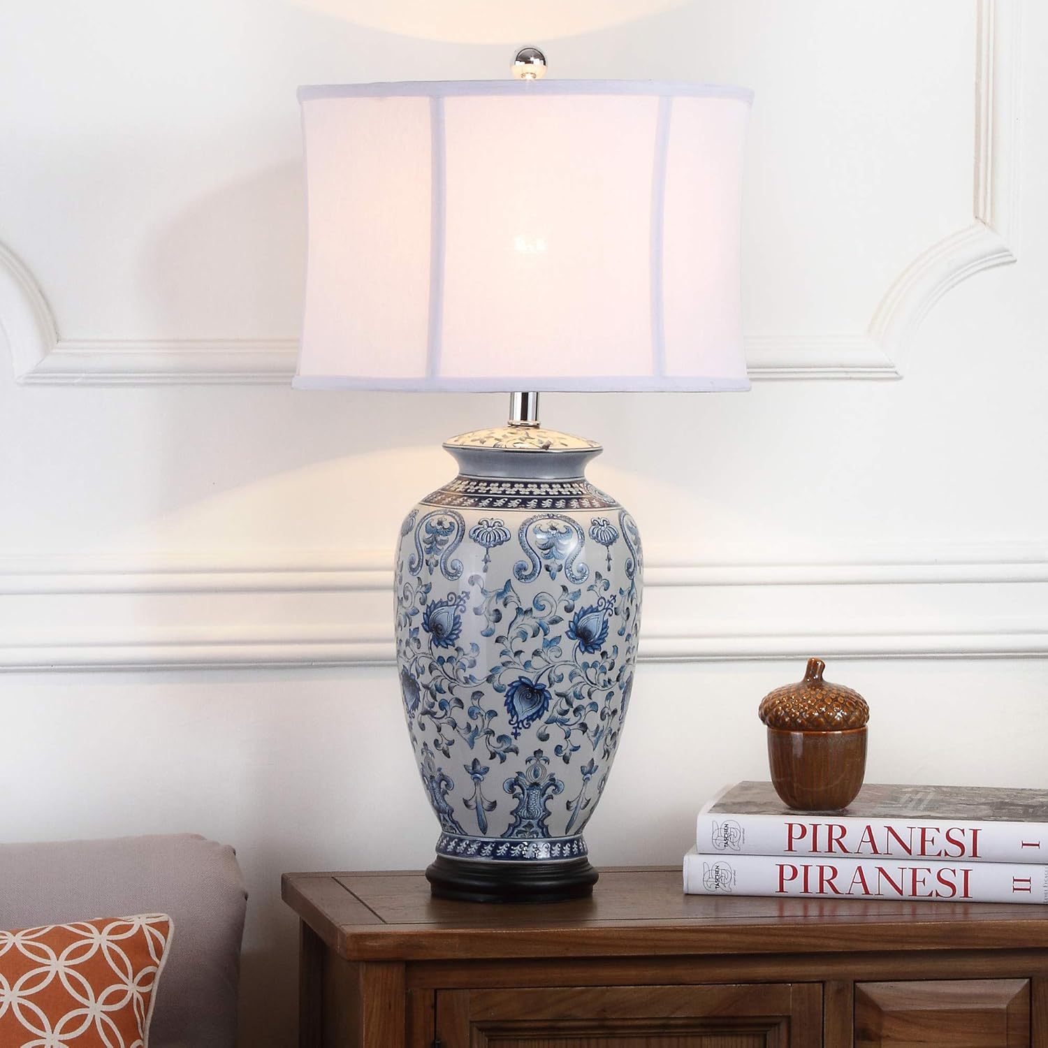 SAFAVIEH Lighting Collection Paige Blue/ White Ginger Jar Chinoiserie 29-inch Bedroom Living Room Home Office Desk Nightstand Table Lamp (LED Bulb