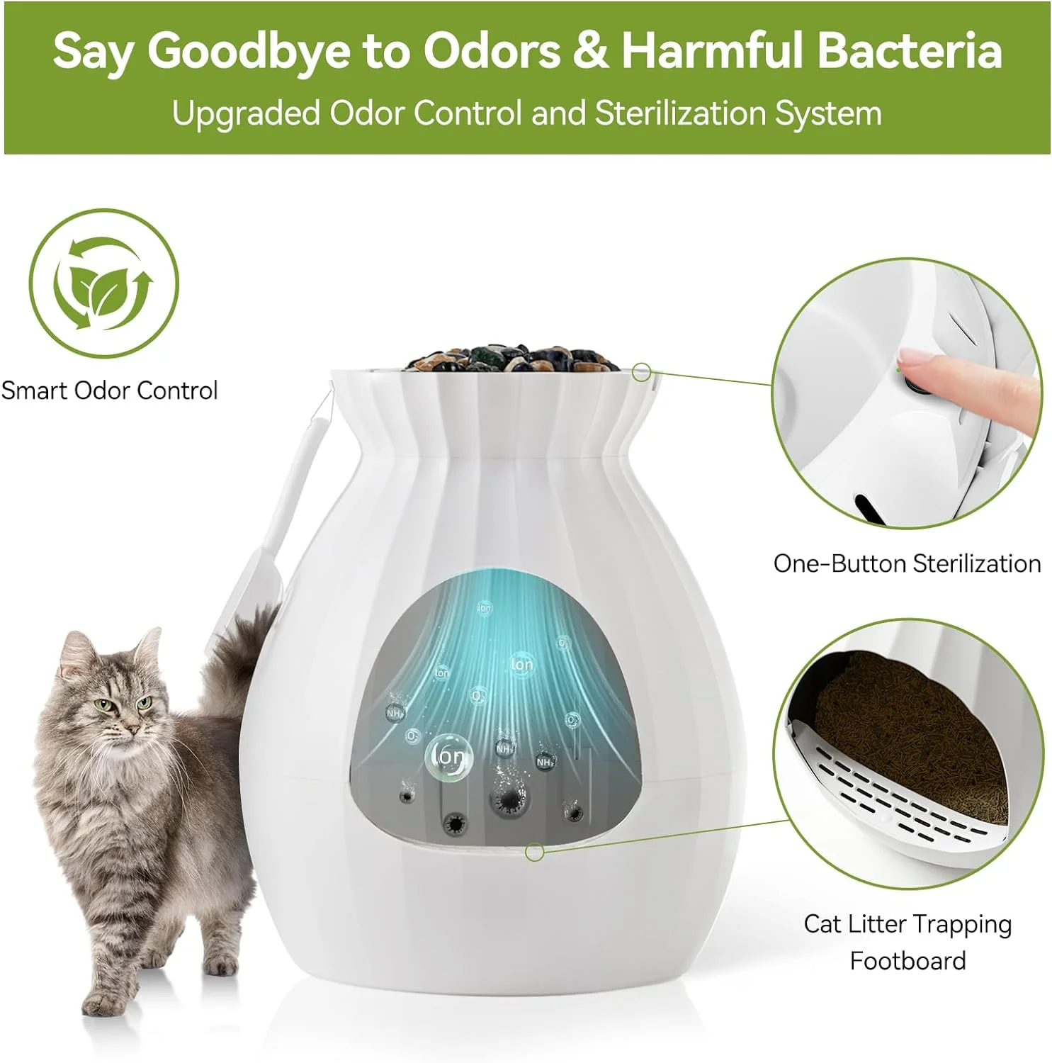 Petterm Hidden Litter Box Enclosed Plant Litter Box with Odor Removal & Sterilization System