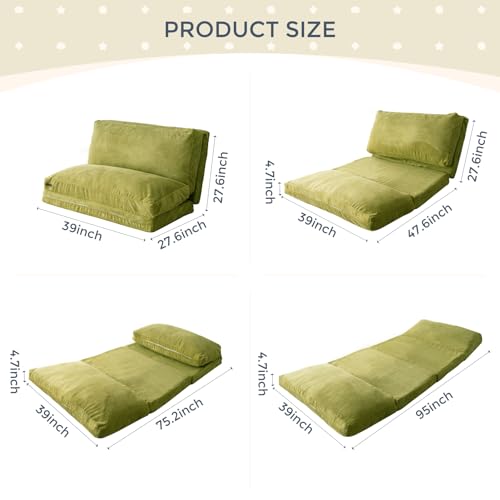 MAXYOYO Bean Bag Bed Folding Sofa Bed Floor Mattress for Adults, Extra Thick and Long Floor Sofa with Corded Washable Cover, Dark Grey, 30x95 Inch
