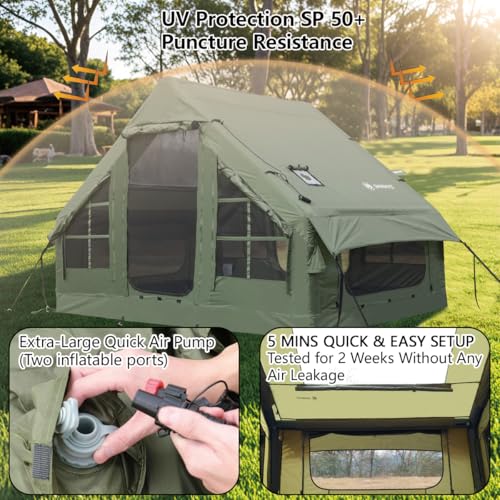 Inflatable Tent for Camping with Hand Pump Blow Up Tent Glamping 4 Season Air Tents