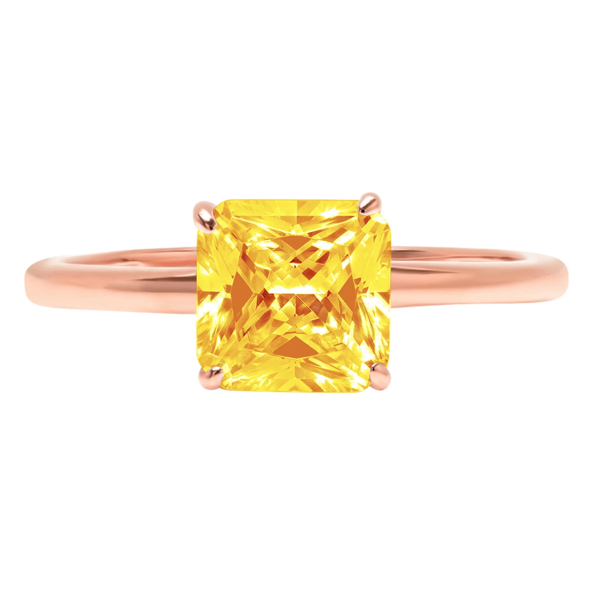 1.5ct Asscher Cut Yellow Natural Citrine 18k Pink Rose Gold Engraving Statement Anniversary Engagement Wedding Solitaire Ring Size 3.5