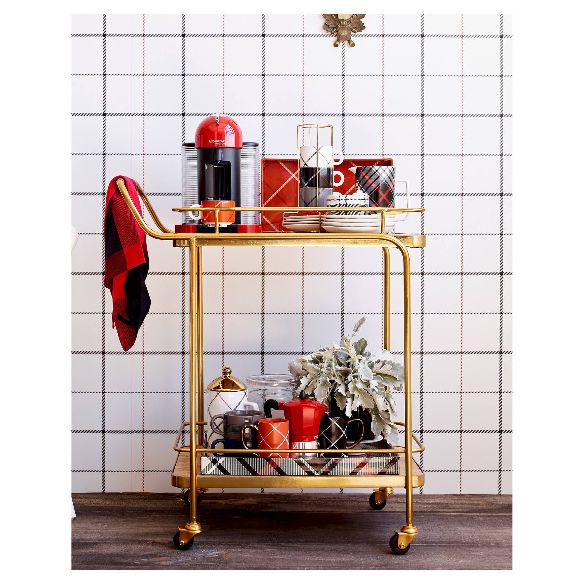 Metal, Wood, and Leather Bar Cart - Gold - Threshold