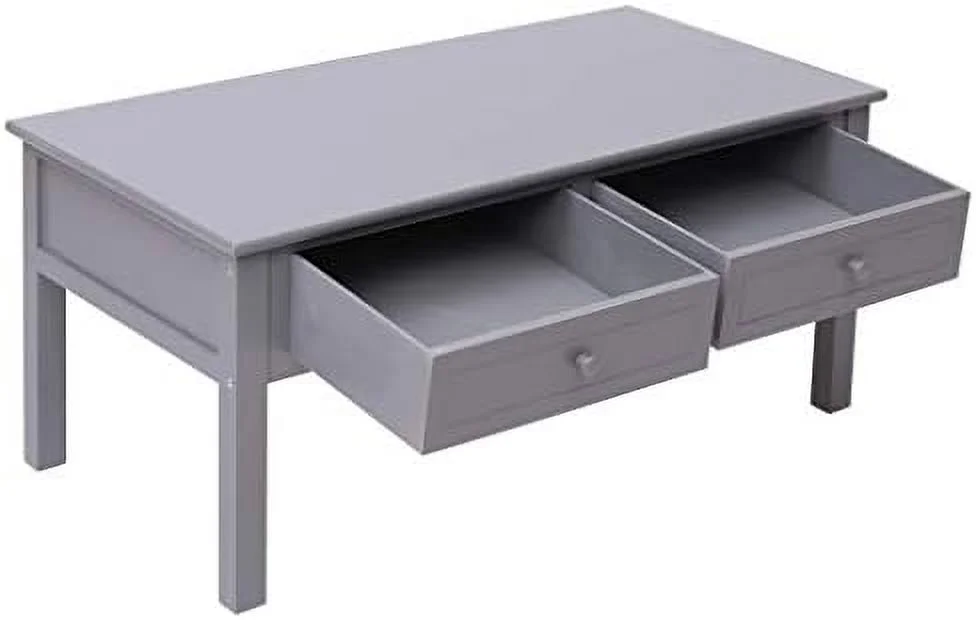 YZboomLife Wood Coffee Table with 2 Drawers - Gray Paulownia and Poplar  - Scandinavian and Farmhouse Style
