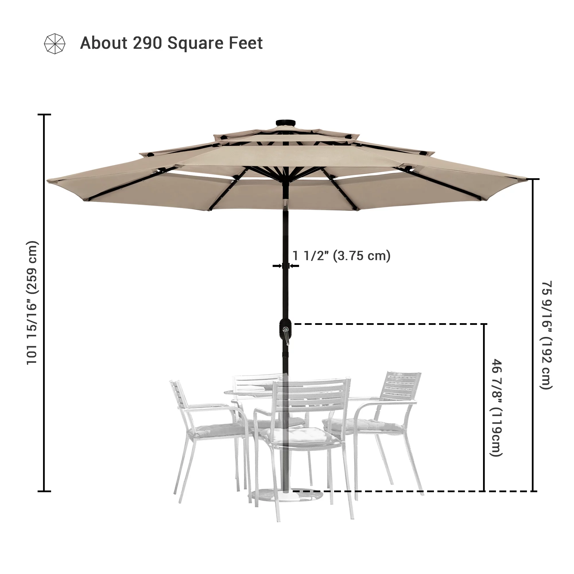 Yescom 10 Ft 3 Tier Patio Umbrella with Solar LED Crank Tilt Button Garden - Radiant Selections