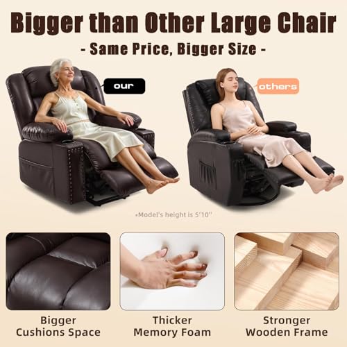 Large Power Lift Chairs Recliners for Elderly with Heated and Massage, Overstuffed Adjustable Lift Chairs, 3 Positions, Breathable Leather