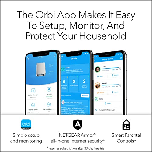 NETGEAR Orbi 370 Series Dual-Band WiFi 7 Mesh Network System for Home (RBE373) &ndash; Wireless Router + 2 Extenders, Security Features, 5 Gbps