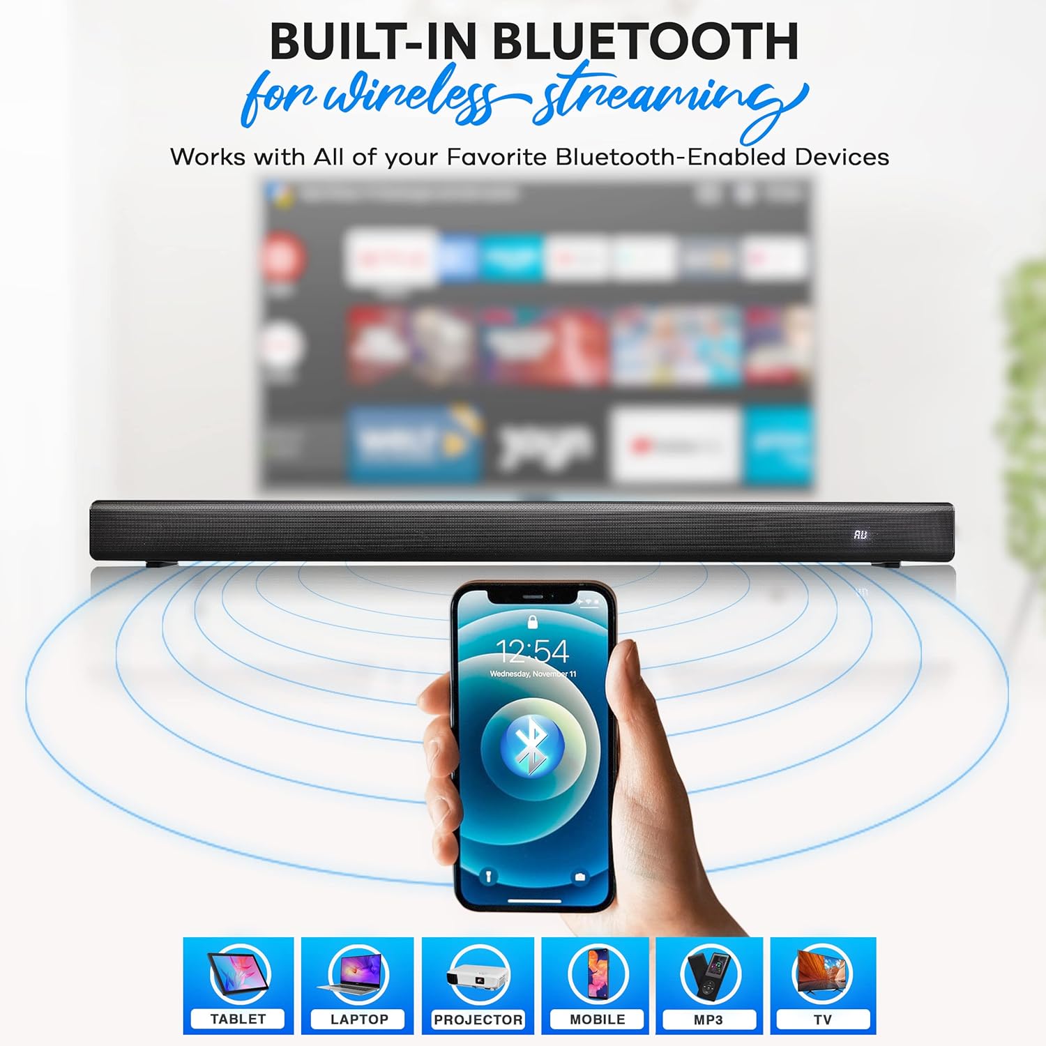 Pyle TV Speaker - Quality Audio Soundbar for TV with Bluetooth, Support 4K & HDMI TV's, Wall Mountable, 32 w/Remote Control, Coaxial & RCA Cables