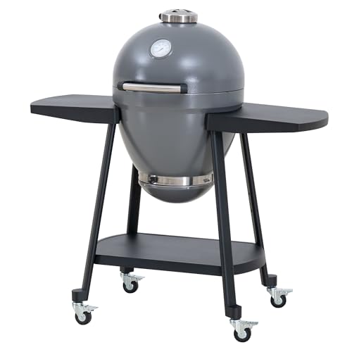Sunjoy Charcoal Grill 20-Inch Kamado Grill with Pizza Stone, Ultimate Outdoor BBQ Egg Grill and Smoker with Wheels, Navy