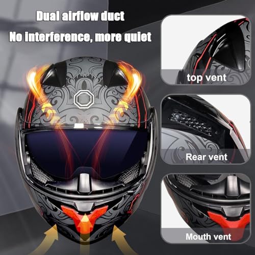 Bluetooth Modular Dual Visor Motorcycle Helmet FMVSS-218 DOT Approved Full Face Motocross Motorbike Helmet Adults Men Women Summer Lightweight Cool