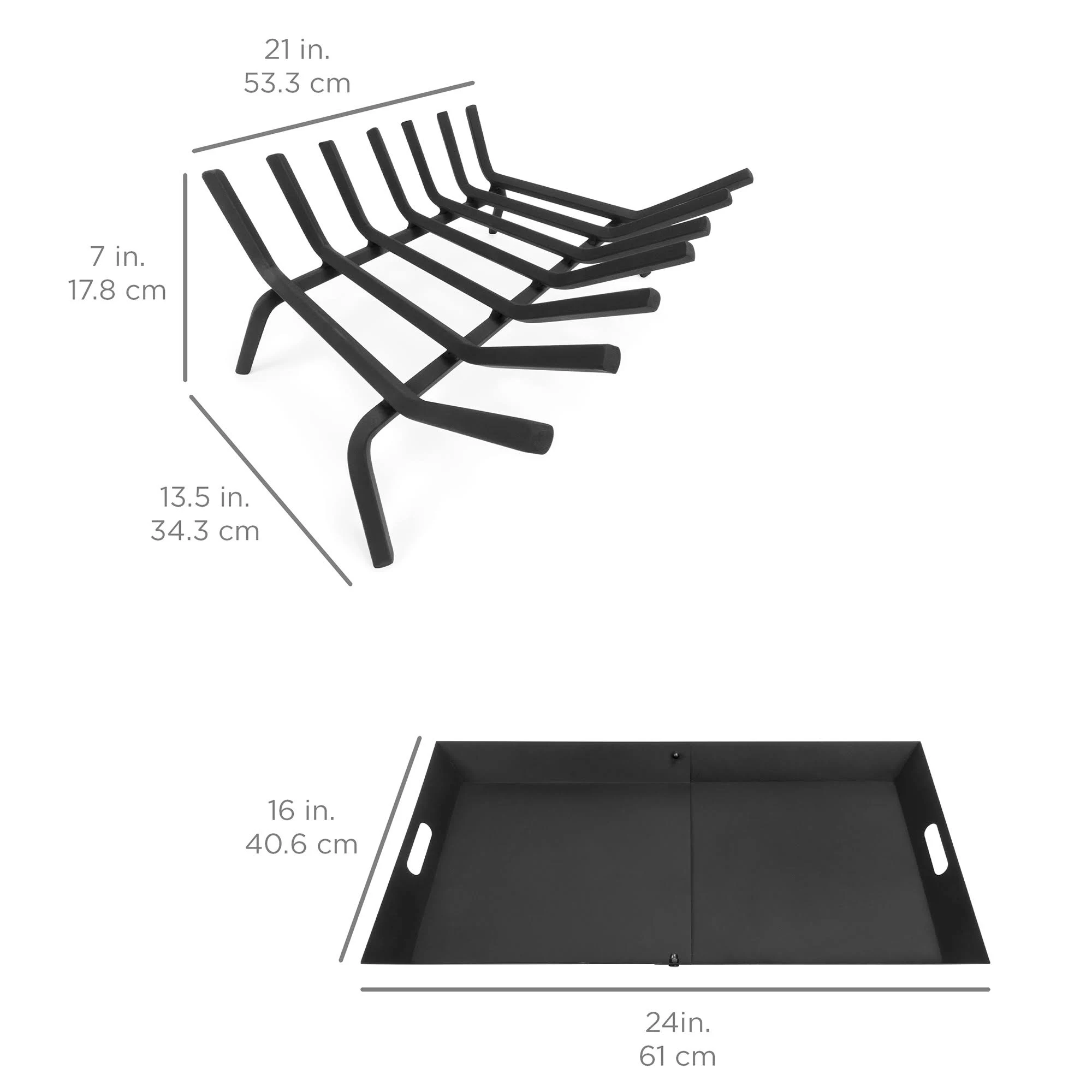 Best Choice Products 21-Inch 2-in-1 Solid Steel Heavy Duty Fireplace Grate Log Burning Rack w/ Ash Catcher Tray