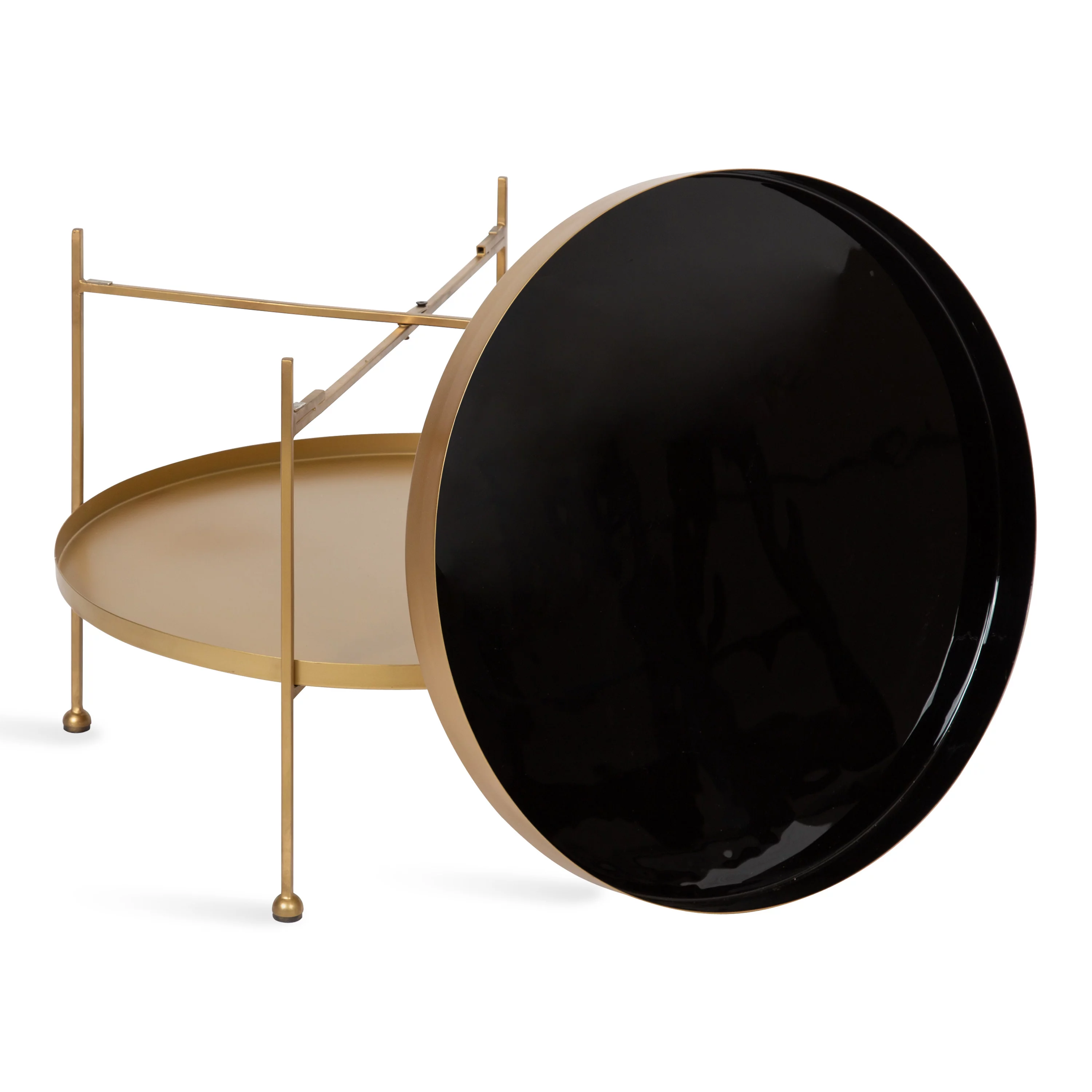 Kate and Laurel Nira Modern Round Tiered Coffee Table, 26 Inch Diameter, Black and Gold, Metal Table