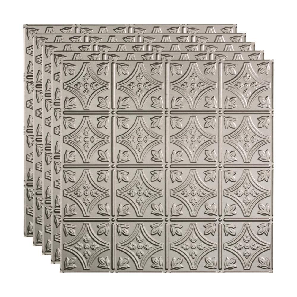 Fasade Traditional Style/Pattern 1 Decorative Vinyl 2ft x 2ft Lay in Ceiling Tile in Argent Silver (5 Pack)