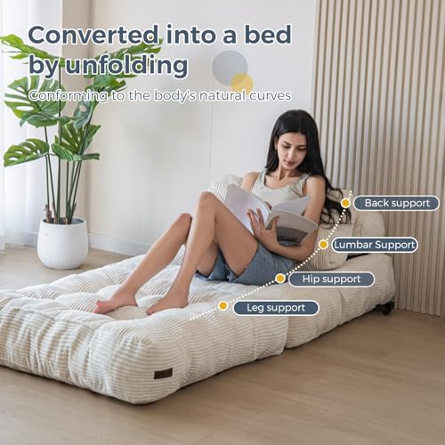 MAXYOYO Folding Sofa Bed, Convertible Sleeper Chair with Pillow Foldable Mattress with Back Support