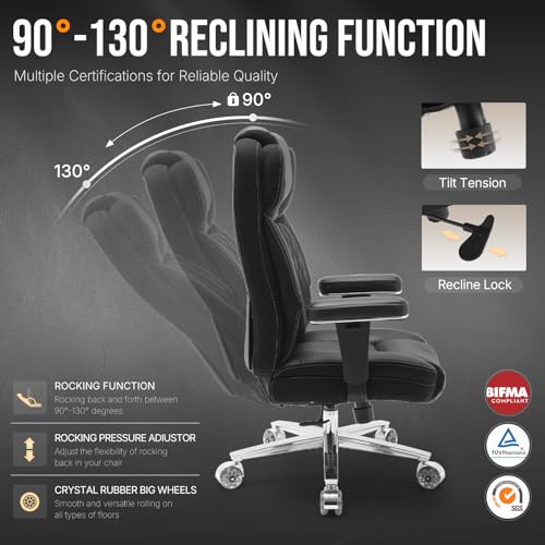 750lbs Big and Tall Office Chair,Heavy Duty Office Chairs,Executive Computer Desk Chair Work Chairs, Thick Padded Strong Metal Base Quiet Wheels