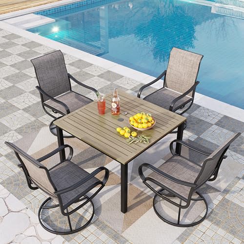 PHI VILLA 5 PCS Outdoor Patio Dining Set with Swivel Dining Chairs (Blue) and 37"x 37" Metal Steel Dining Table(1.57" Umbrella Hole)