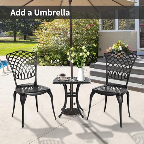 HOMEFUN Bistro Table and Chairs Set of 2 Outdoor 3 Piece Patio Set, Rose Pattern Cast Aluminum Bistro for Garden Balcony