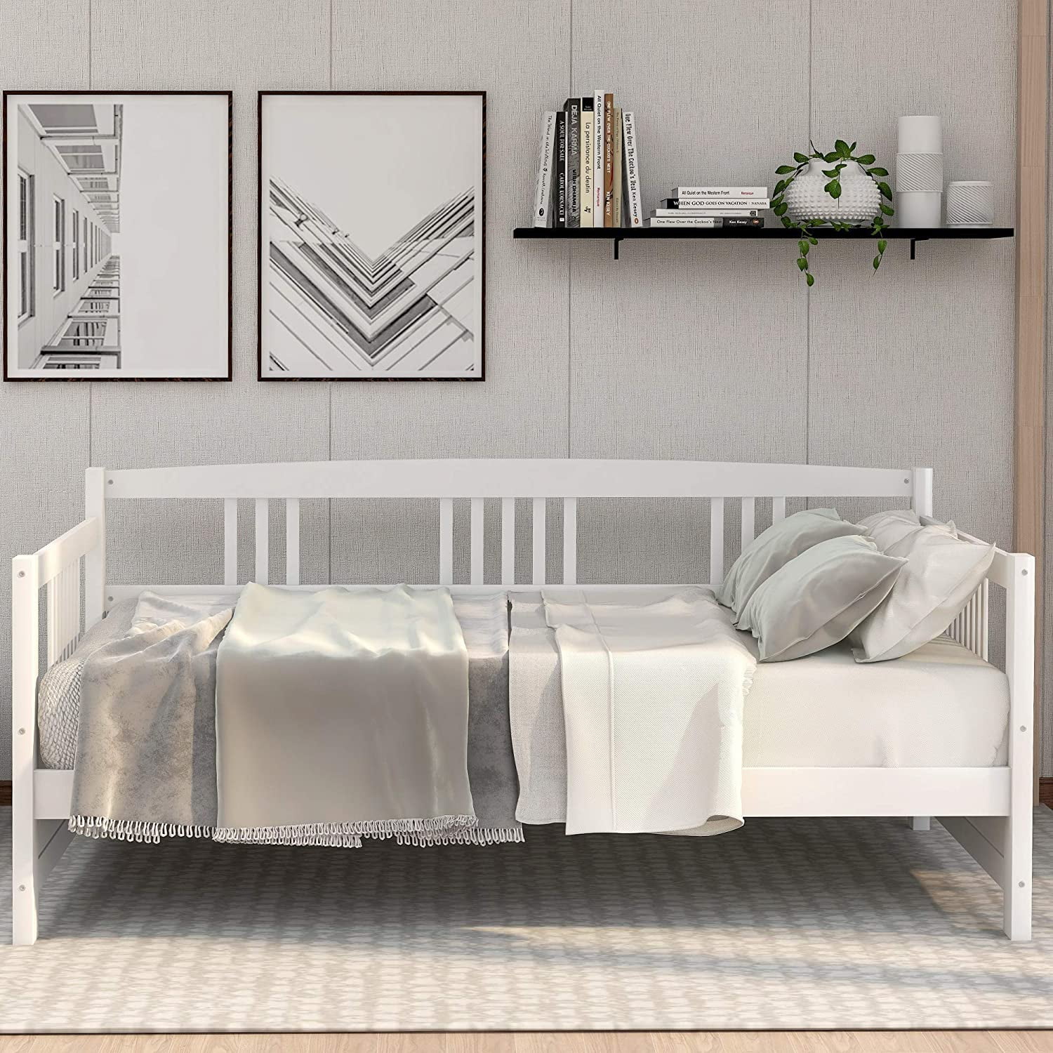 Churanty Solid Wood Daybed, Twin Size Bedframe Multifunctional Daybed for Kids,White