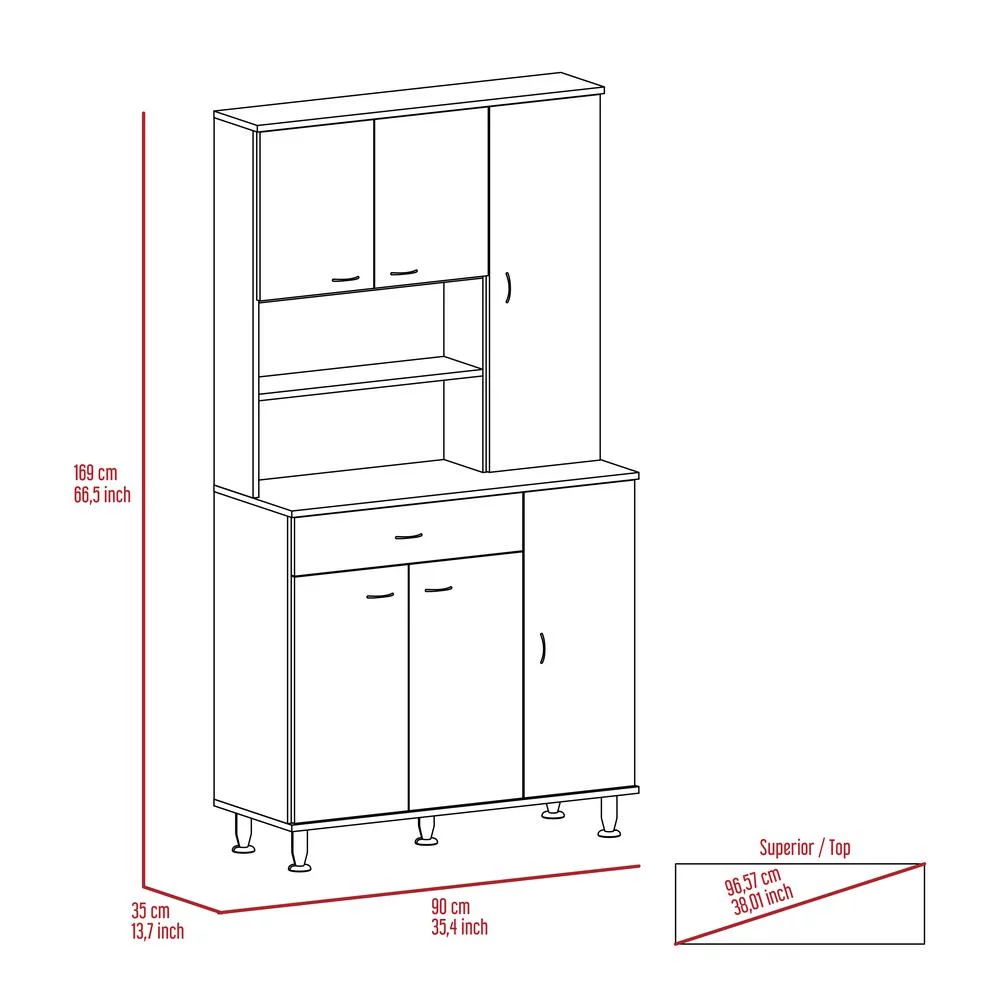 FM FURNITURE Venice 90 Pantry Cabinet with Six Doors White Engineered Wood