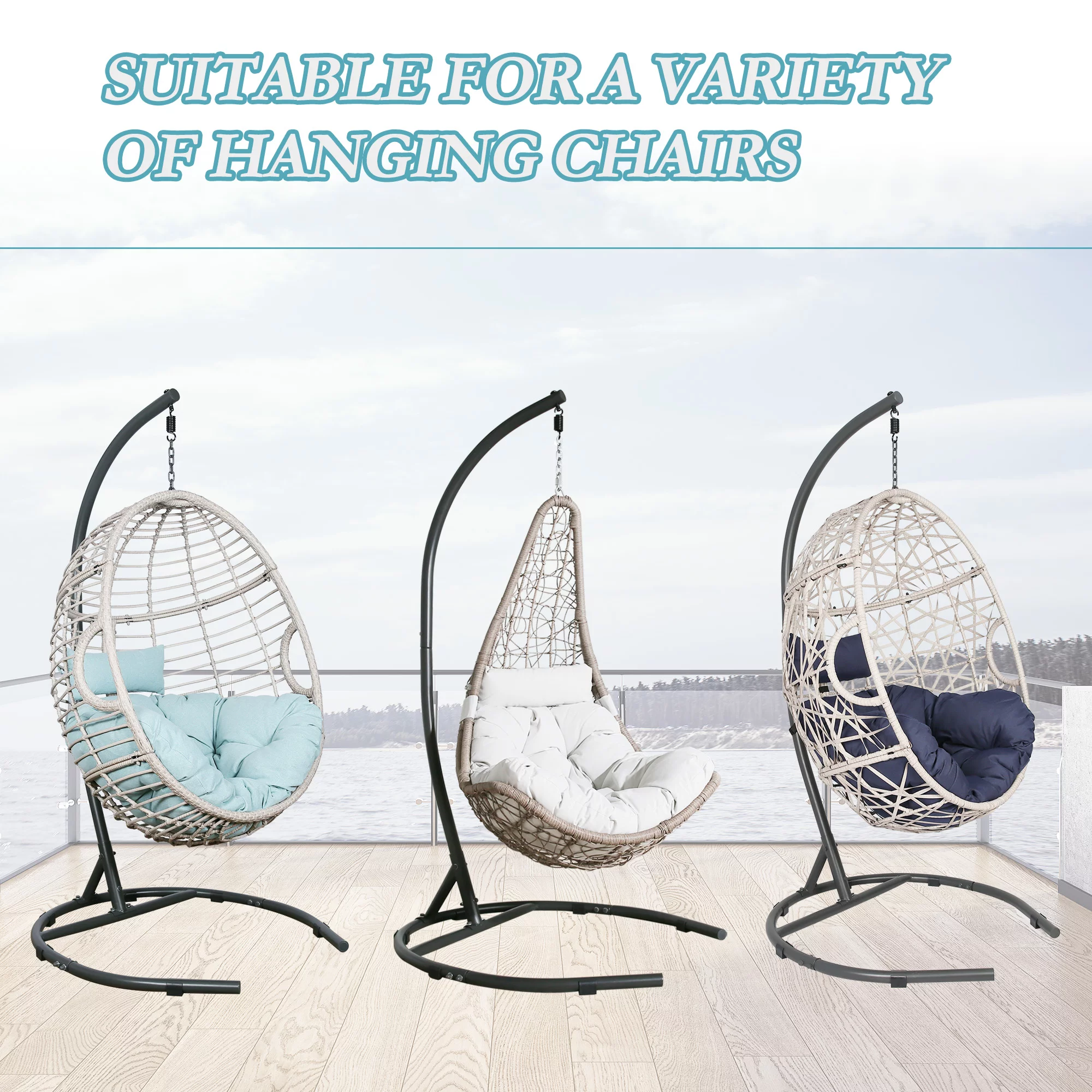 Ulax Furniture Egg Chair Stand Hanging Hammock Swing Chair C-Stand w/Weather-Resistant Finish for Indoor or Outdoor Use - Radiant Selections