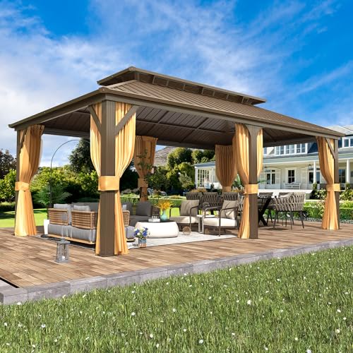 EROMMY 10' x 12' Hardtop Gazebo, Aluminum Frame Gazebos with Galvanized Steel Double Roof