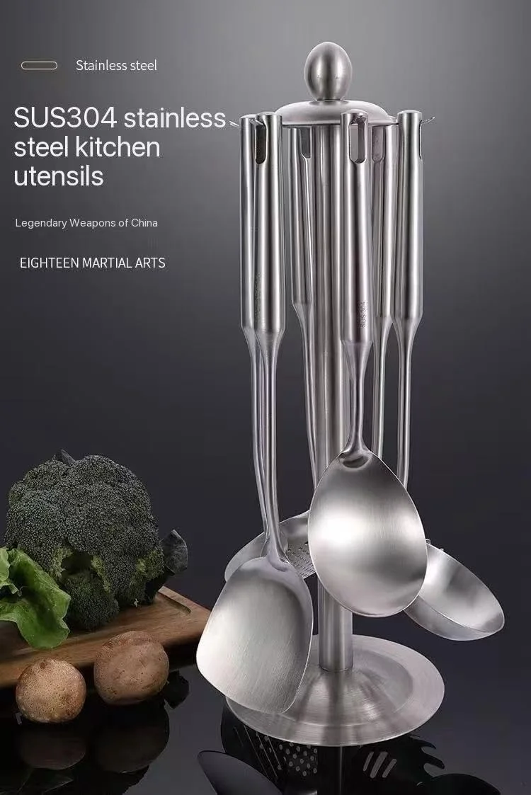 Premium 7-Piece Gold Kitchen Utensil Set with Stand, Stainless Steel Cooking Tools- Dishwasher Safe Ladle, Spoon, Spatula, Pasta Fork
