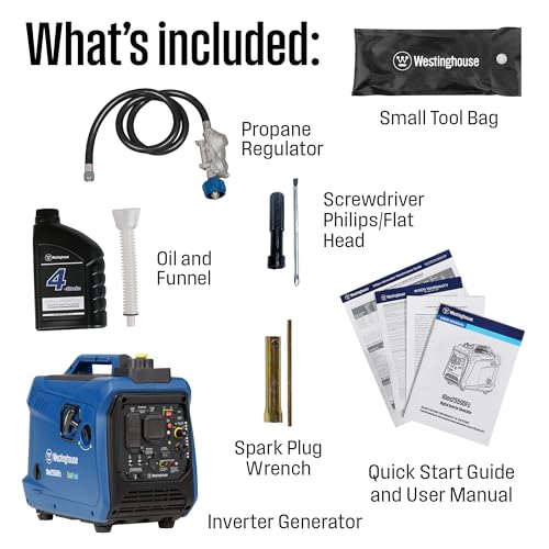 Westinghouse 2550 Peak Watt Super Quiet & Lightweight Portable Inverter Generator, RV Ready 30A Outlet, Gas and Propane Powered, CO Sensor