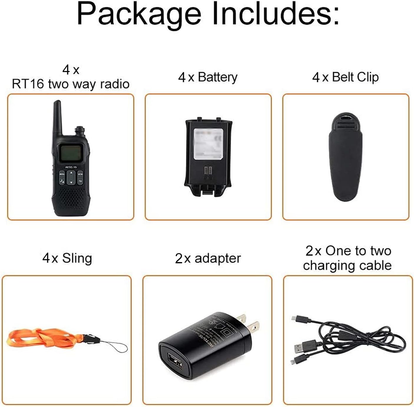 Retevis RT16 Walkie Talkies for Adults,Long Range Rechargeable Two Way Radio,NOAA Weather Alert VOX,with 1000mAh Li-ion Battery and Lanyard