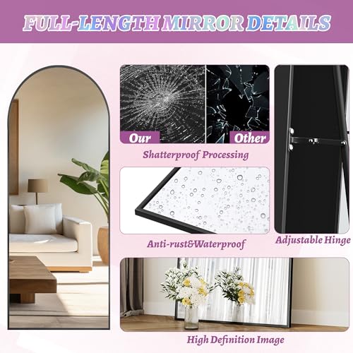 Full Length Mirror, 76"x34" Arched Floor Mirror Freestanding, Floor Standing Full Body Mirror with Stand for Bedroom