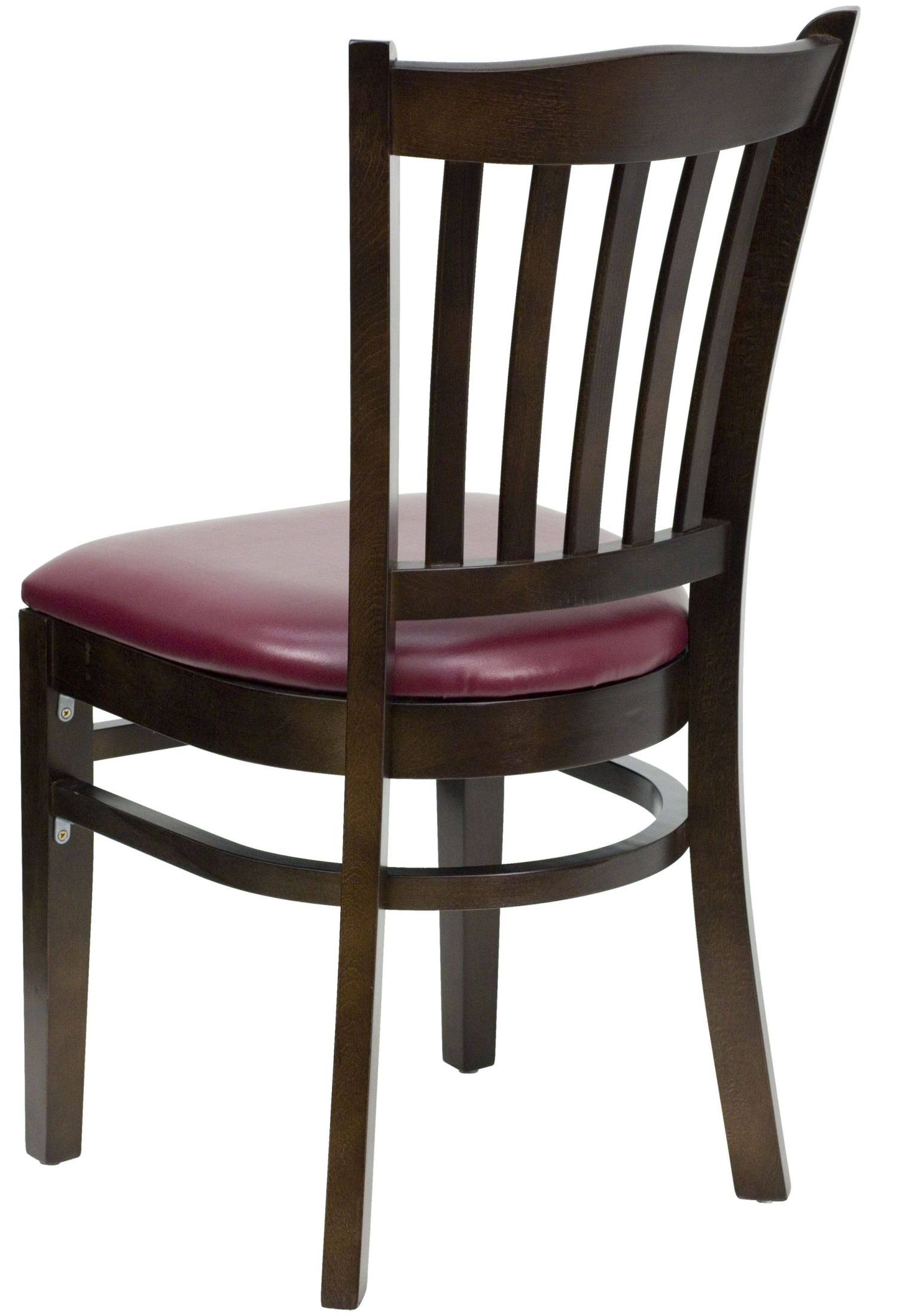 Hercules Series Vertical Slat Back Walnut Wood Restaurant Chair - Burgundy Vinyl Seat | Flash Furniture