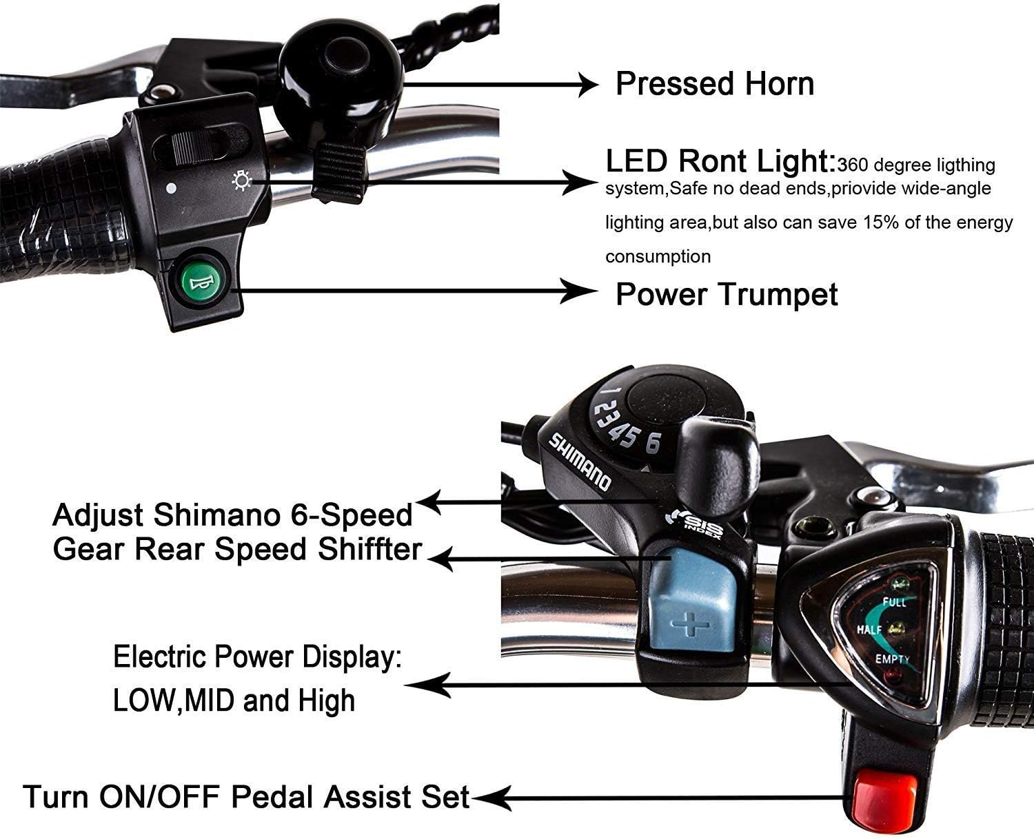 NAKTO 26 250W Cargo Electric Bicycle Sporting Shimano 6 Speed Gear EBike Brushless Gear Motor with Removable Waterproof Large Capacity 36V10A Lithium