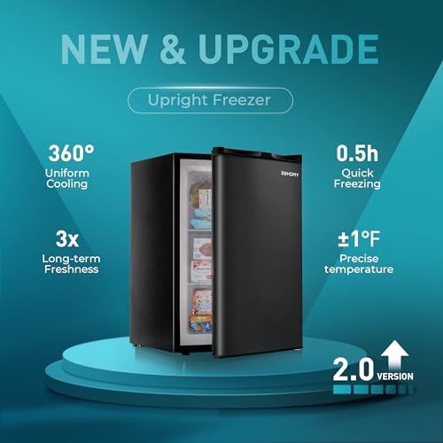 EUHOMY Upright freezer, 3.0Cubic Feet, Single Door Compact Mini Freezer with Reversible Door,Small freezer for Home/Dorms/Apartment/Office, Black