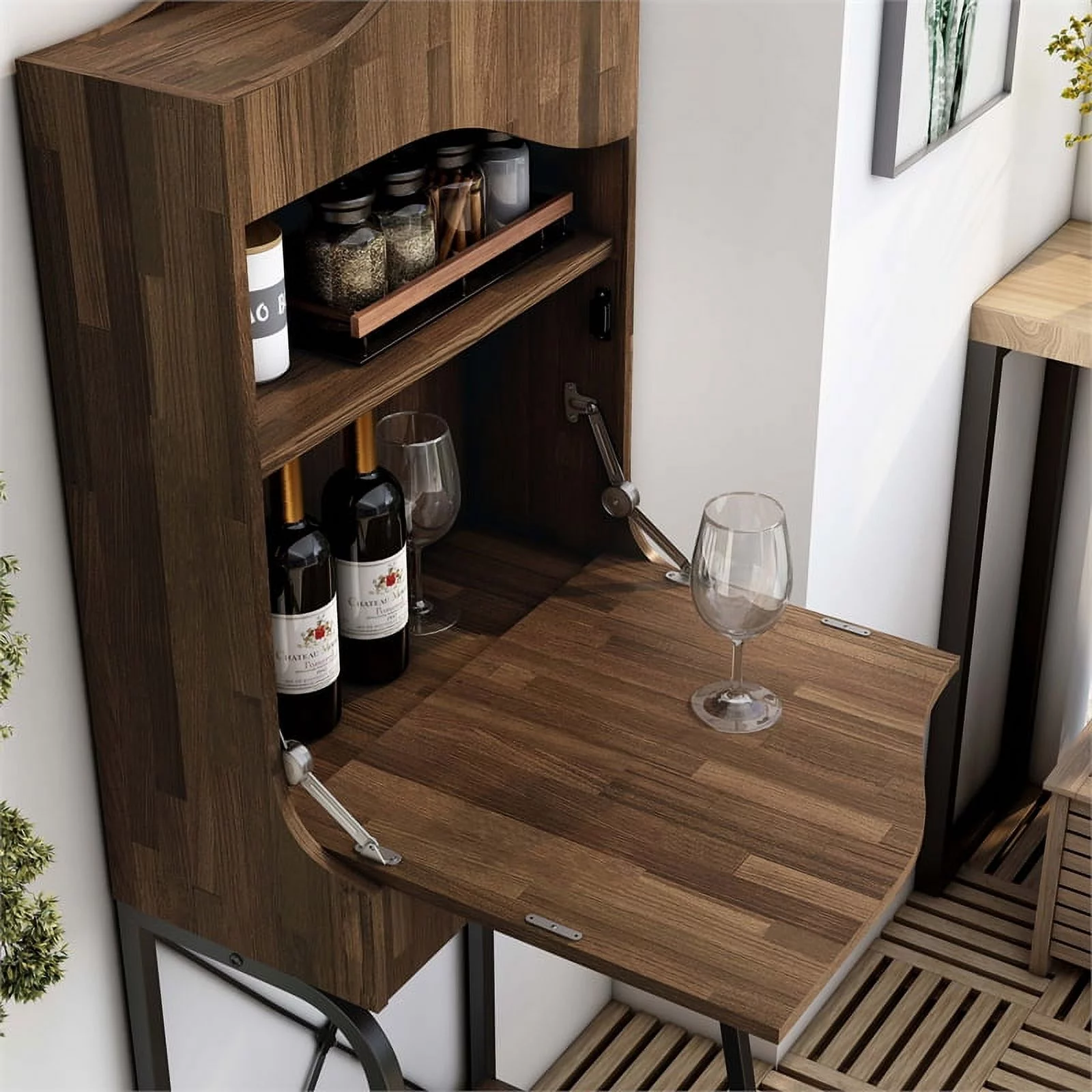 Furniture of America Jax Wood 2-Shelf Mini Bar in Light Hickory Brown