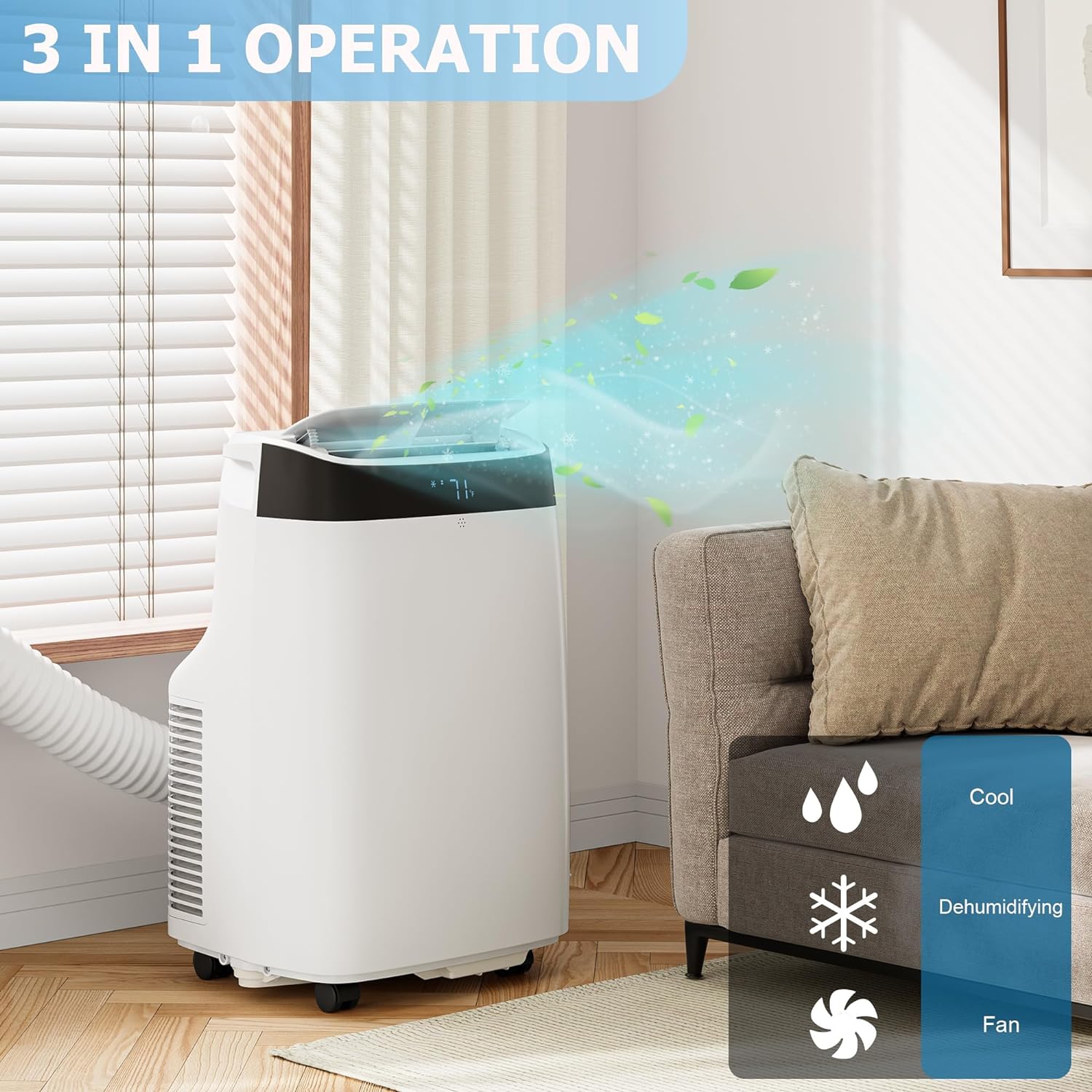 Portable Air Conditioner with 10000 BTU Cooling Power - Remote Control, 450 Sq. Ft Coverage, 3-in-1 Functions, Digital Display