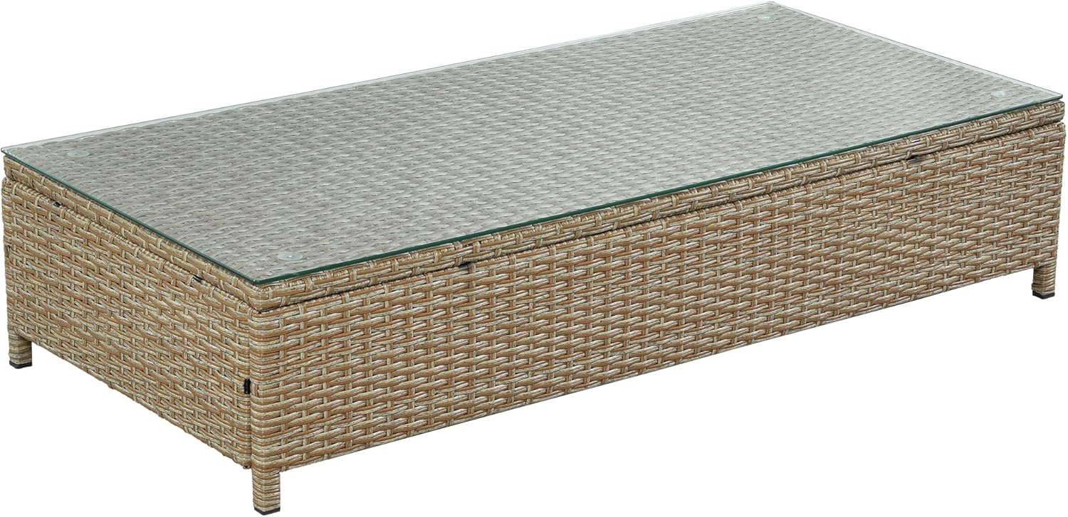 3-Piece Patio Furniture, Weather PE Rattan Wicker Sectional Sofa Set with Adjustable Chaise Lounge Frame and Tempered Glass Table