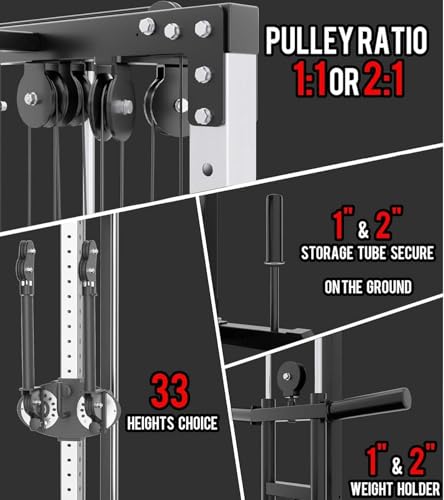 Eonfit Cable Machine for Home Gym, LAT Pulldown Cable Crossover Machine Workout Station Pulley System Tower with Leg Holder, LAT Bar