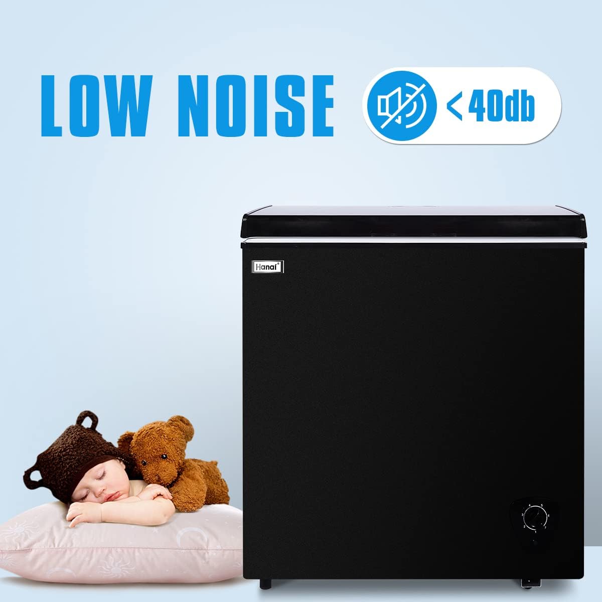 Deep Freezer Chest Freezer WANAI 5.0 Cubic Small Deep Freezer with Top Open Door and Removable Storage Basket, 7 Gears Temperature Control