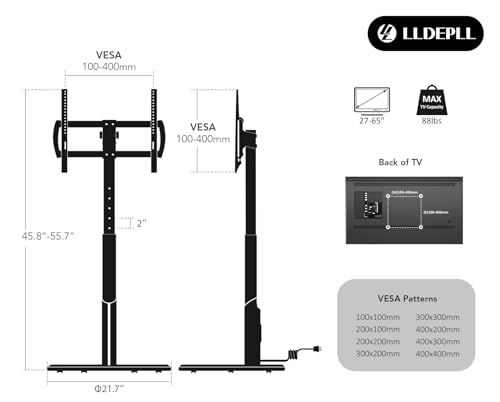 Floor Mobile TV Stand with Power Outlet, Rolling TV Cart for 27-65 Inch OLED LED Monitors, 6 Levels of Height Adjustment