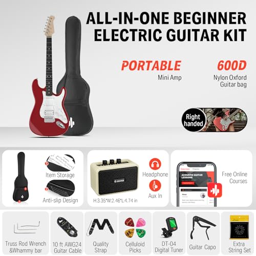 Donner DST-100B 39 Inch Electric Guitar Beginner Kit Solid Body Full Size Black HSS for Starter, with Amplifier, Bag, Digital Tuner, Capo, Strap