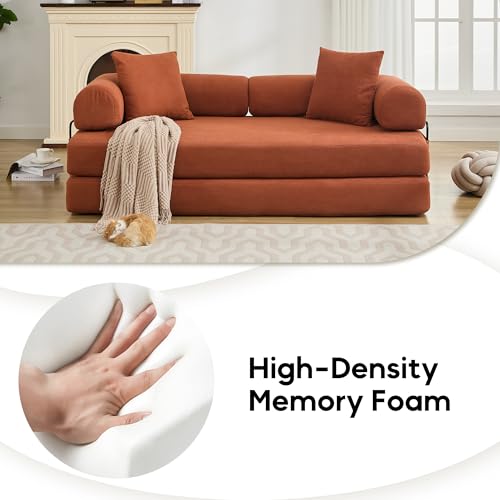 Convertible Sleeper Sofa Bed with Cylindrical Pillow, Corduroy Folding Mattress Couch with Fixed-Shape Frame
