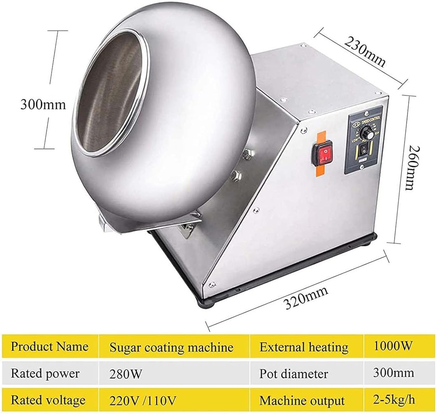 Electric Roller Sugar Coating Machine, Coating Machine For Sweet Ball Maker With Adjustable Speed