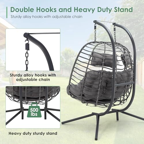 Double Egg Swing Chair with Stand for Outdoor
