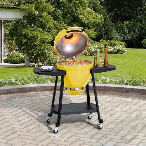 Sunjoy Charcoal Grill 20-Inch Kamado Grill with Pizza Stone, Ultimate Outdoor BBQ Egg Grill and Smoker with Wheels, Navy