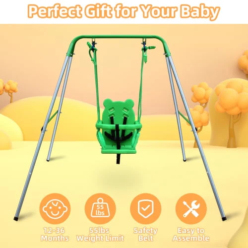 Toddler Baby Swing Set, Kids Metal Swing Set with Safety Belt, A-Frame Indoor Outdoor Play for Backyard Playground