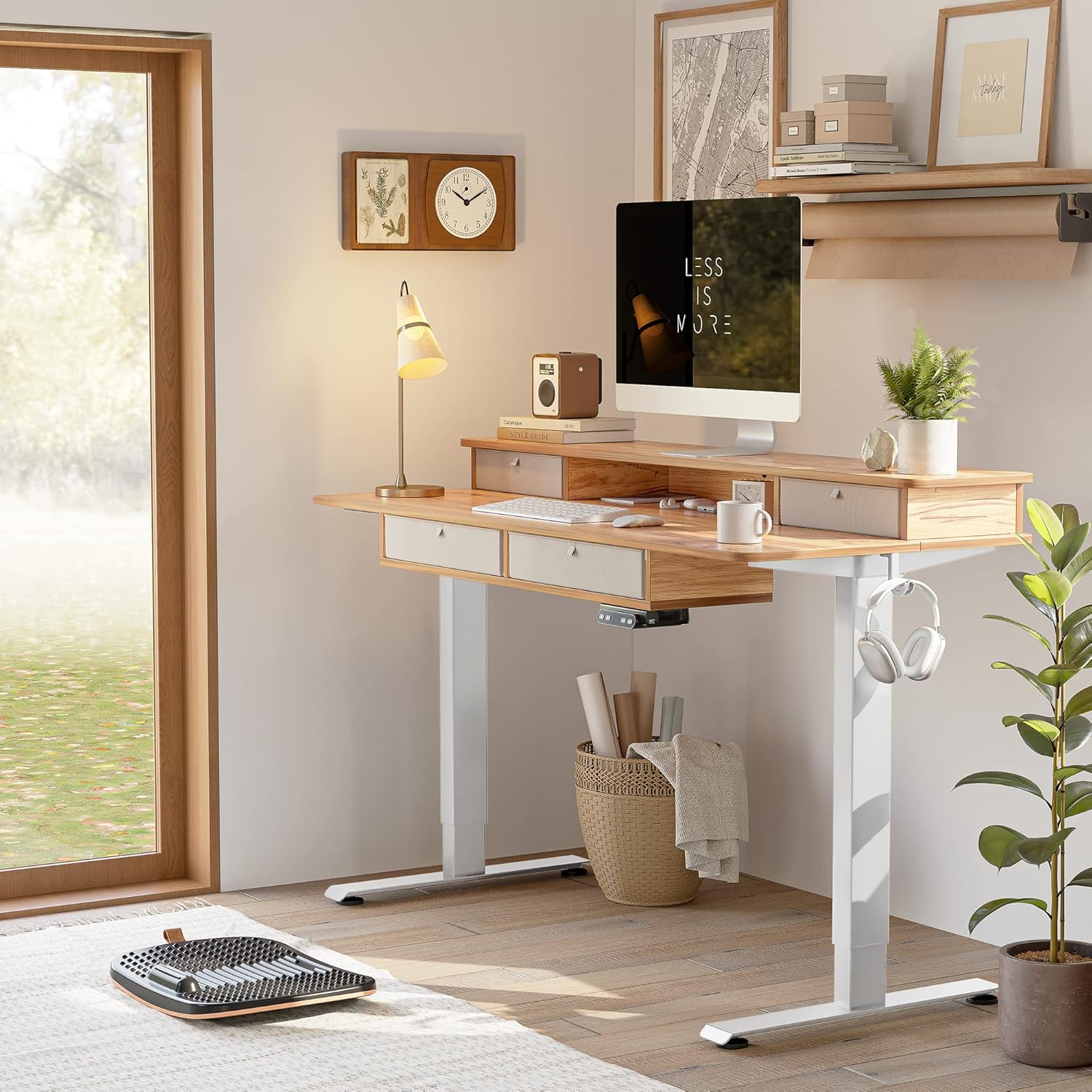 FEZIBO Height Adjustable Desk with 4 Drawers Storage and 3-Drawer Mobile File Cabinet